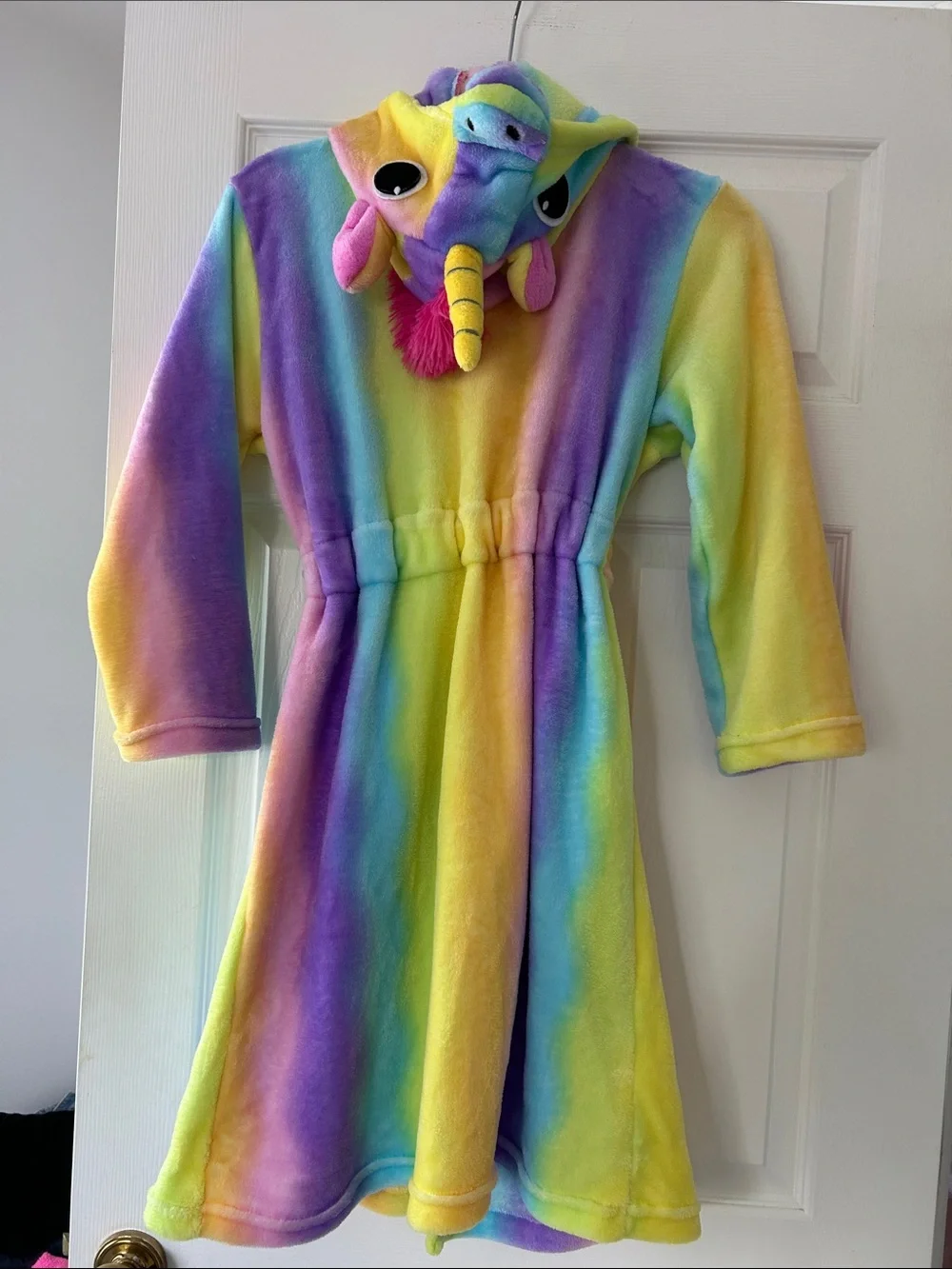 Kids Rainbow Hooded Fleece Robe - Multicolor Cozy Tie-Waist